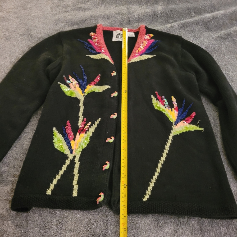 VINTAGE Storybook Knits Bird Of Paradise Cardigan Size L - Picture 2 of 4